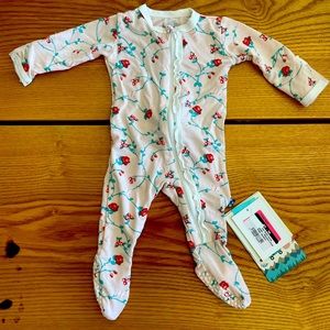 Kickee Pants Print Muffin Ruffle Footie in Macaroon Floral Vines, Newborn